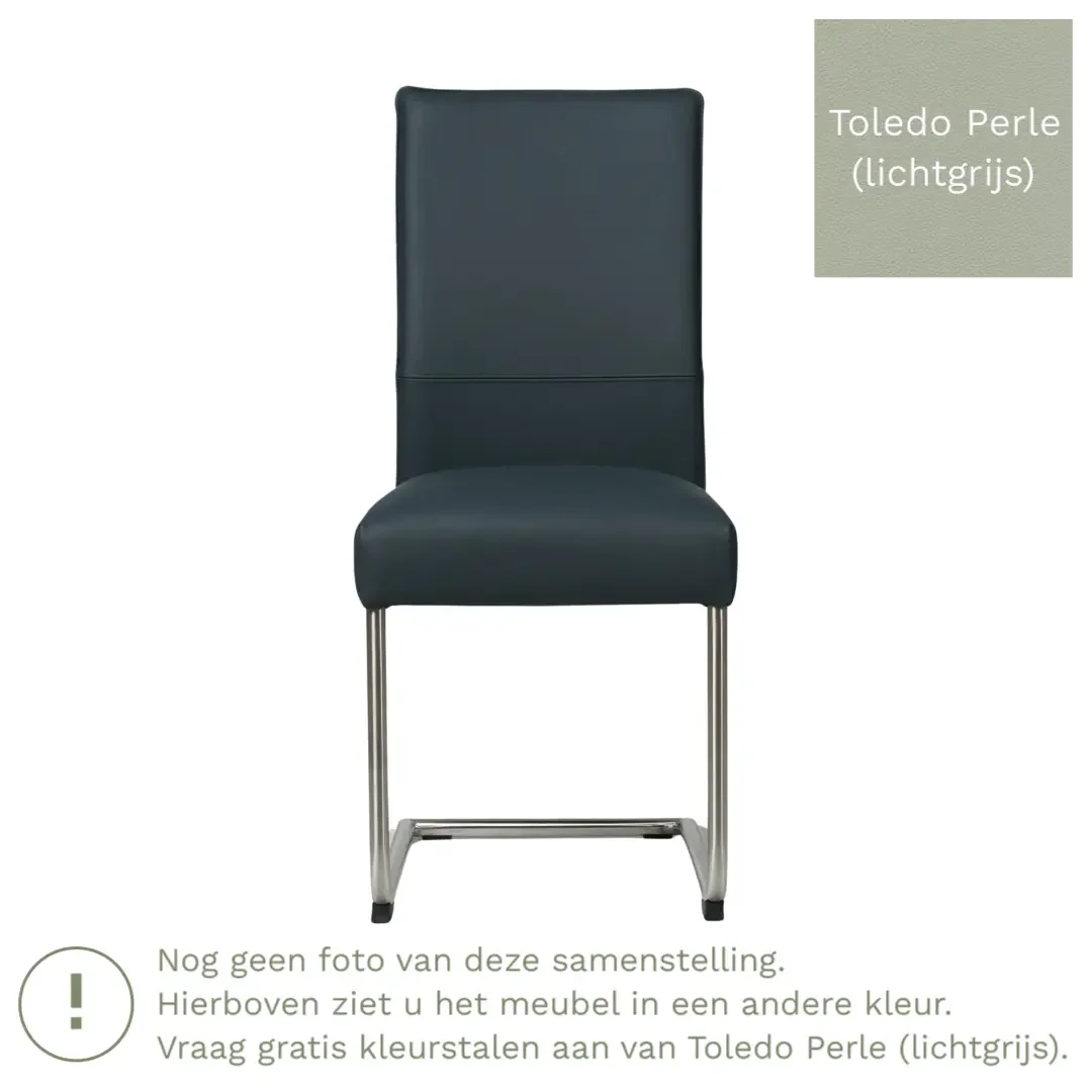 afbeelding van Leren eetkamerstoel Piece - Toledo Perle (lichtgrijs) - Sledepoot staal rond zwart