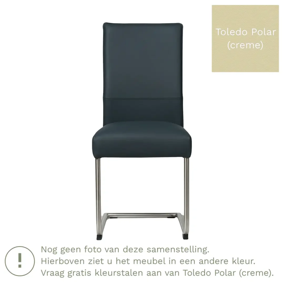 afbeelding van Leren eetkamerstoel Piece - Toledo Polar (crème) - Sledepoot staal rond RVS