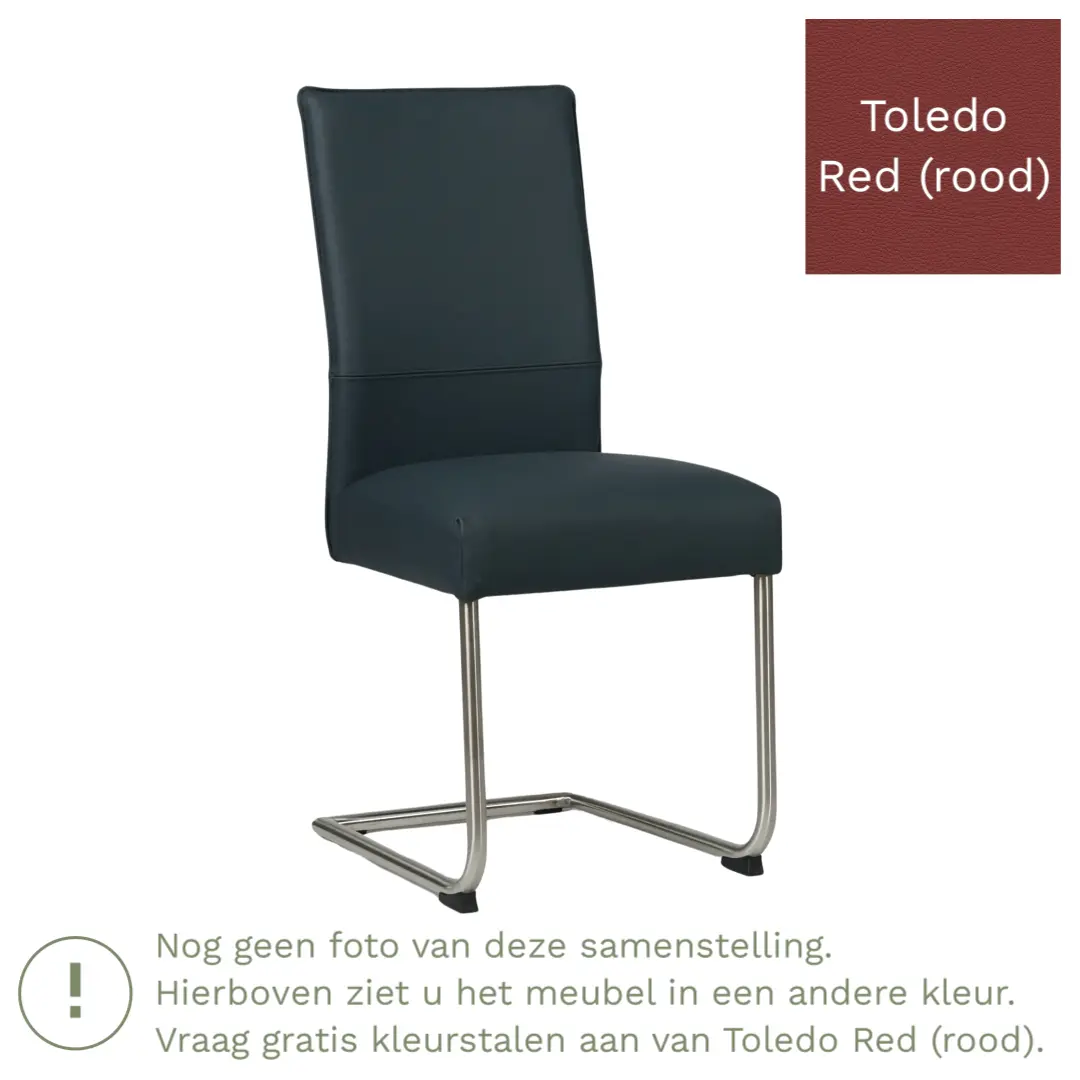 afbeelding van Leren eetkamerstoel Piece - Toledo Red (rood) - Sledepoot staal rond zwart