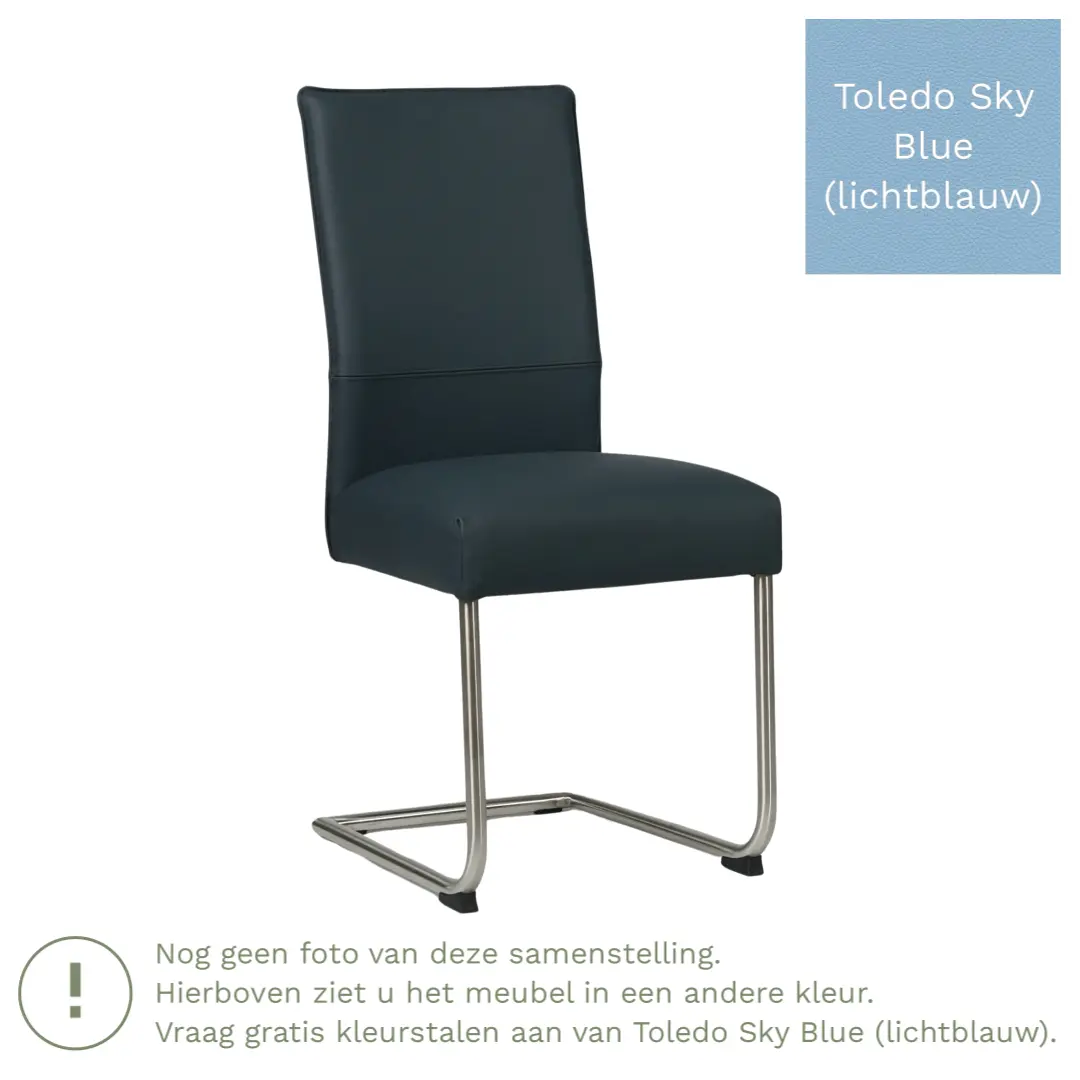 afbeelding van Leren eetkamerstoel Piece - Toledo Sky Blue (lichtblauw) - Sledepoot staal rond RVS