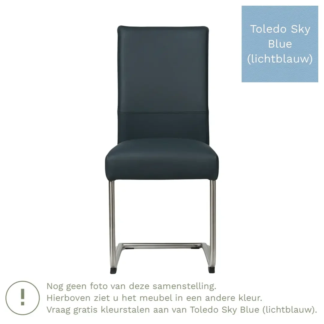 afbeelding van Leren eetkamerstoel Piece - Toledo Sky Blue (lichtblauw) - Sledepoot staal rond RVS