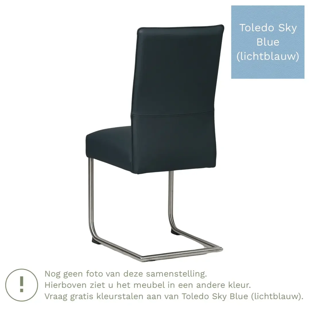 afbeelding van Leren eetkamerstoel Piece - Toledo Sky Blue (lichtblauw) - Sledepoot staal rond RVS