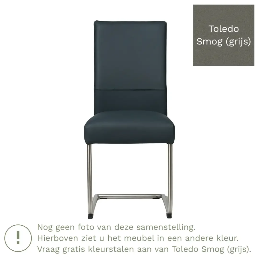 afbeelding van Leren eetkamerstoel Piece - Toledo Smog (grijs) - Sledepoot staal rond RVS
