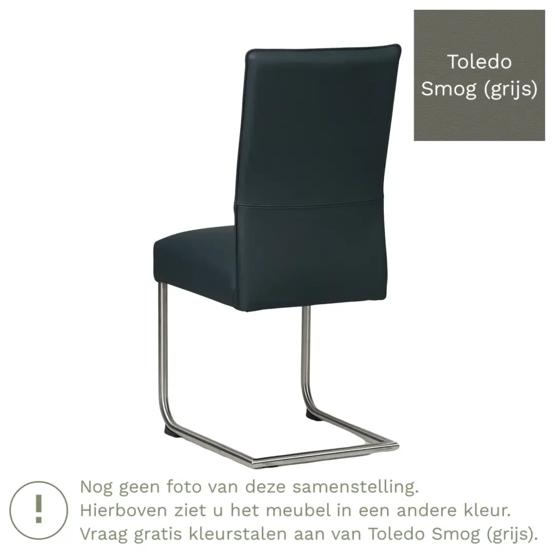 afbeelding van Leren eetkamerstoel Piece - Toledo Smog (grijs) - Sledepoot staal rond RVS