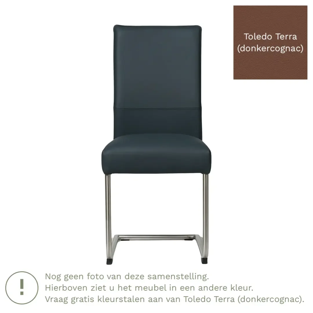 afbeelding van Leren eetkamerstoel Piece - Toledo Terra (donkercognac) - Sledepoot staal rond zwart