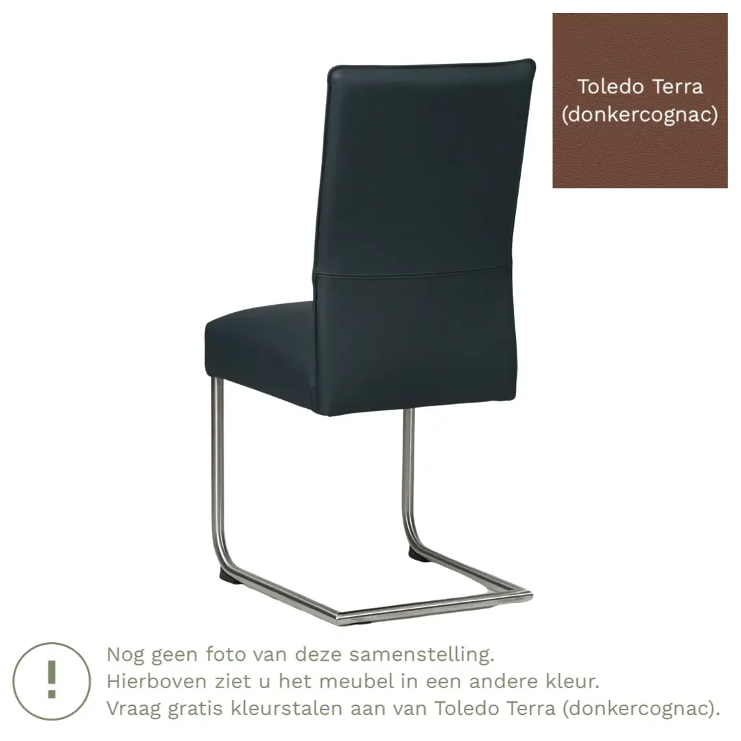 afbeelding van Leren eetkamerstoel Piece - Toledo Terra (donkercognac) - Sledepoot staal rond zwart