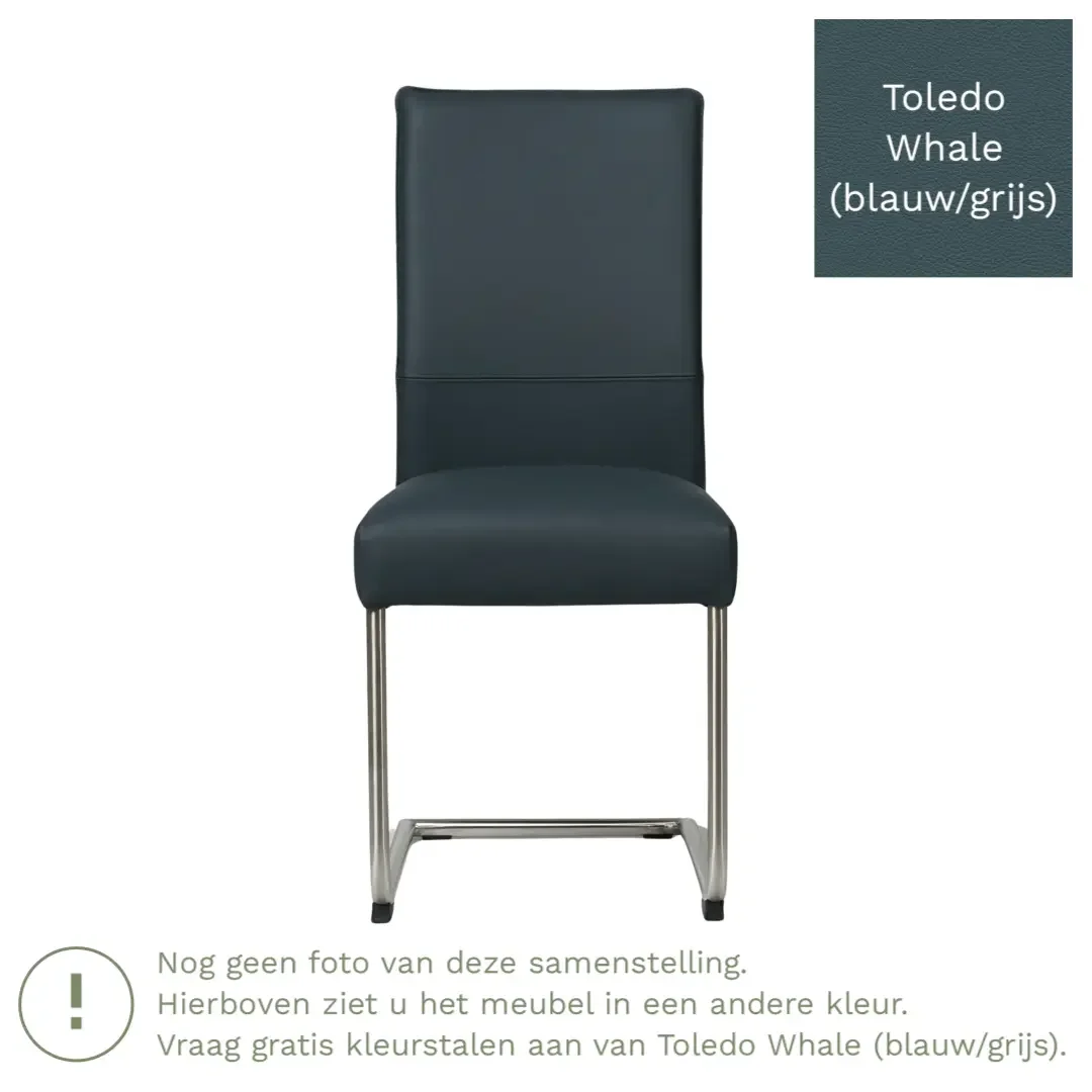 afbeelding van Leren eetkamerstoel Piece - Toledo Whale (blauw/grijs) - Sledepoot staal rond zwart