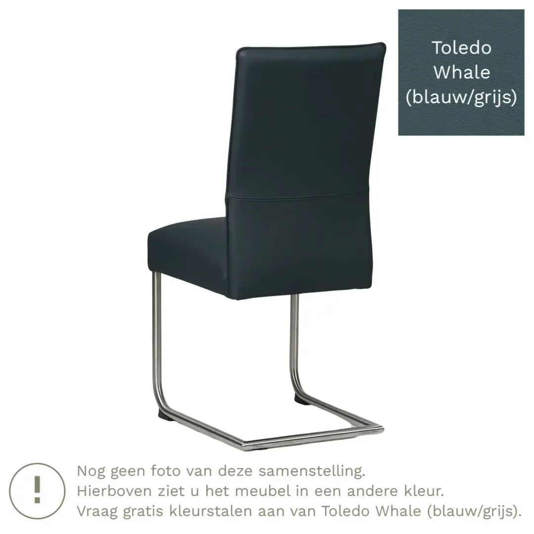 afbeelding van Leren eetkamerstoel Piece - Toledo Whale (blauw/grijs) - Sledepoot staal rond zwart