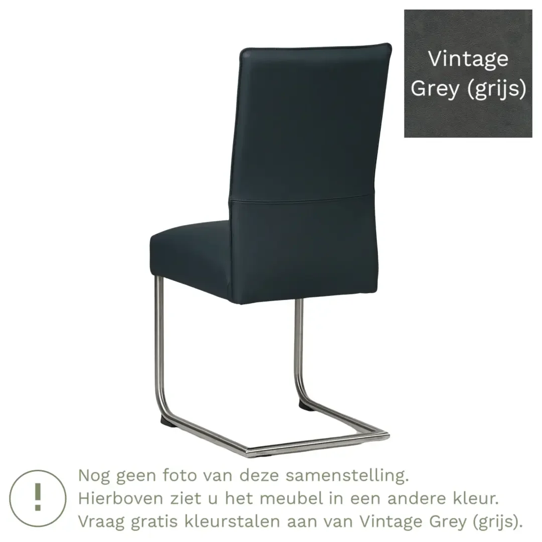 afbeelding van Leren eetkamerstoel Piece - Vintage Grey (grijs) - Sledepoot staal rond RVS