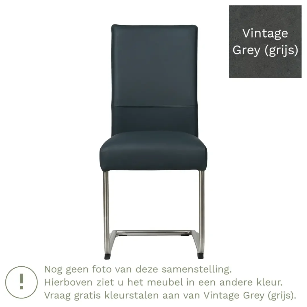 afbeelding van Leren eetkamerstoel Piece - Vintage Grey (grijs) - Sledepoot staal rond zwart