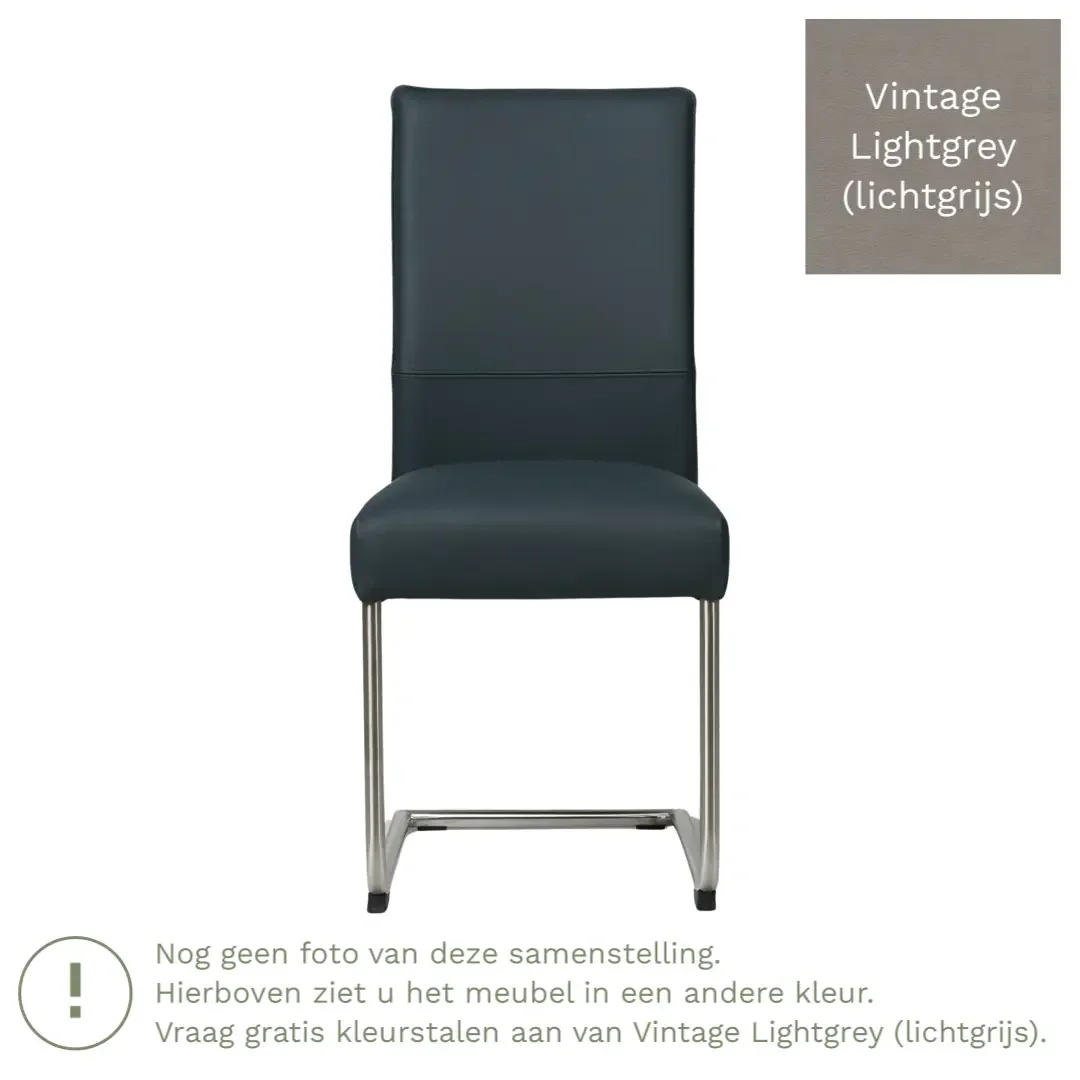 afbeelding van Leren eetkamerstoel Piece - Vintage Lightgrey (lichtgrijs) - Sledepoot staal rond RVS