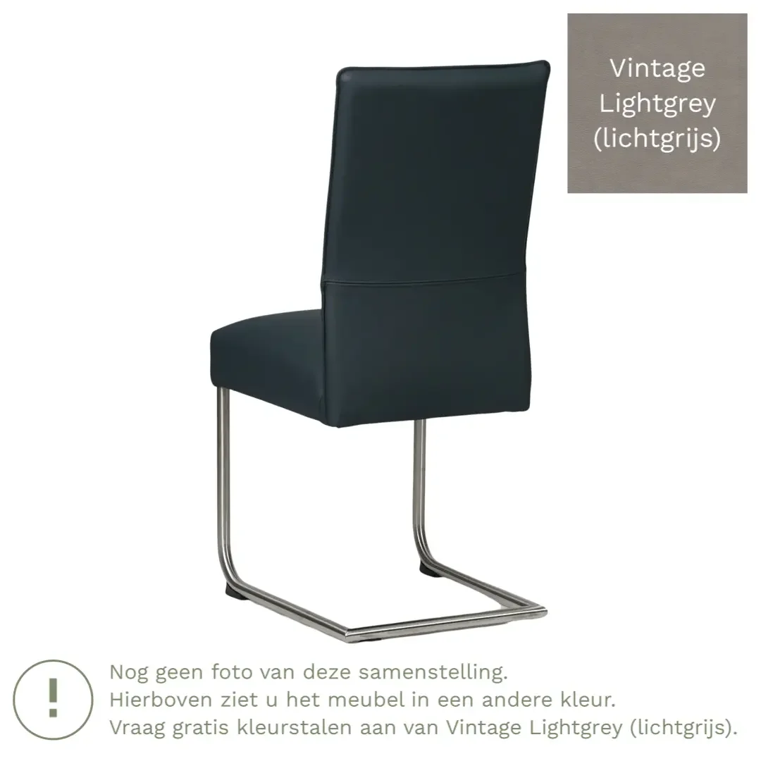 afbeelding van Leren eetkamerstoel Piece - Vintage Lightgrey (lichtgrijs) - Sledepoot staal rond RVS
