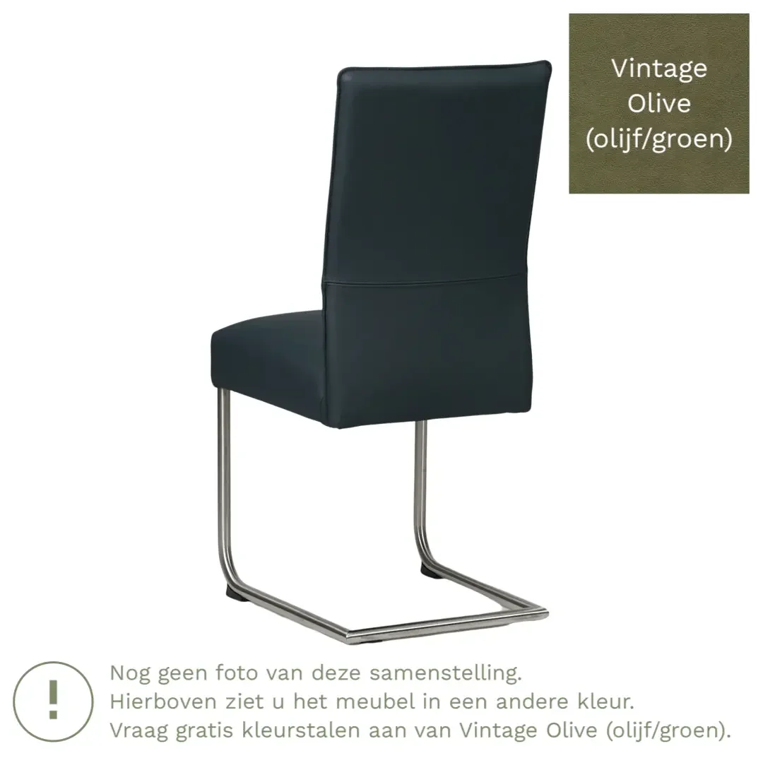 afbeelding van Leren eetkamerstoel Piece - Vintage Olive (olijf/groen) - Sledepoot staal rond zwart