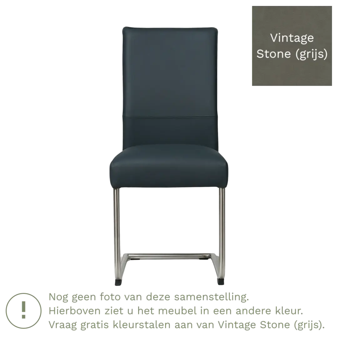 afbeelding van Leren eetkamerstoel Piece - Vintage Stone (grijs) - Sledepoot staal rond RVS