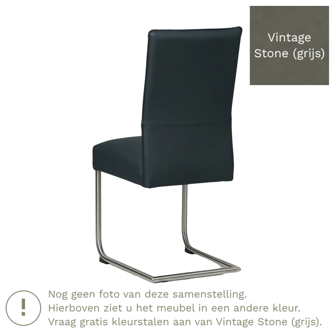 afbeelding van Leren eetkamerstoel Piece - Vintage Stone (grijs) - Sledepoot staal rond RVS
