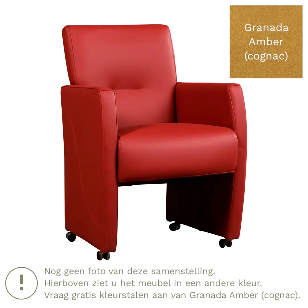 afbeelding van Leren eetkamerstoel Pleasure - Granada Amber (cognac) - Met handgreep RVS