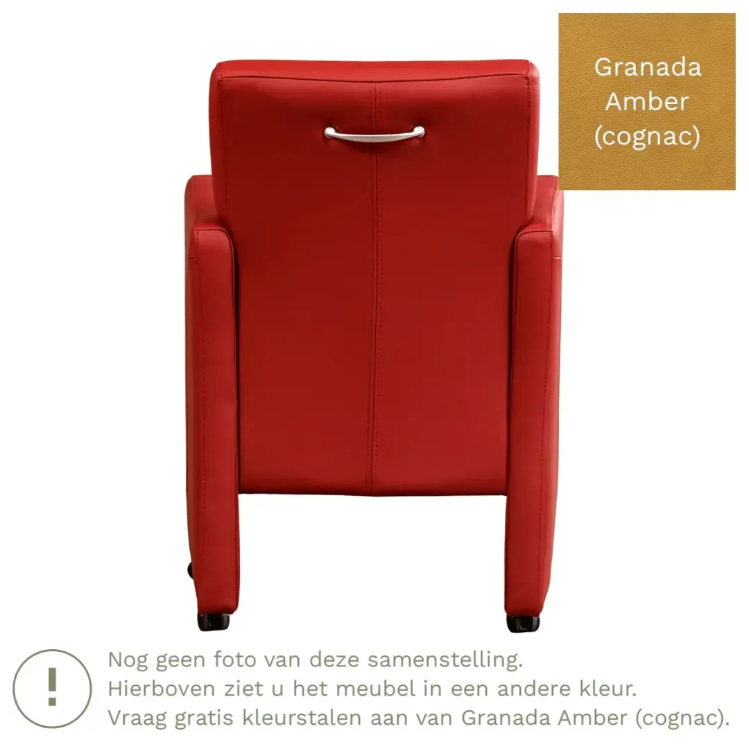 afbeelding van Leren eetkamerstoel Pleasure - Granada Amber (cognac) - Met handgreep RVS