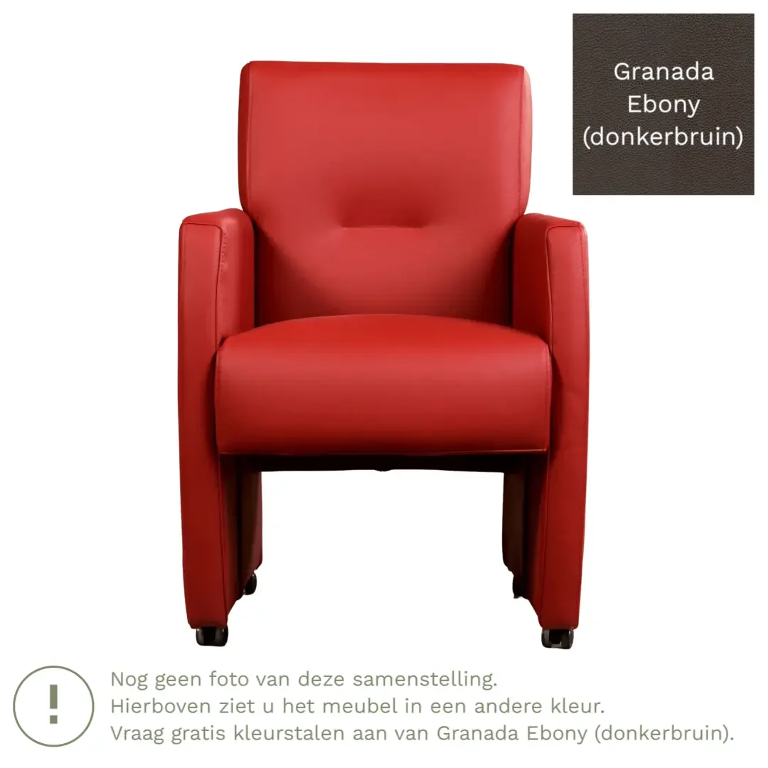 afbeelding van Leren eetkamerstoel Pleasure - Granada Ebony (donkerbruin) - Met handgreep RVS