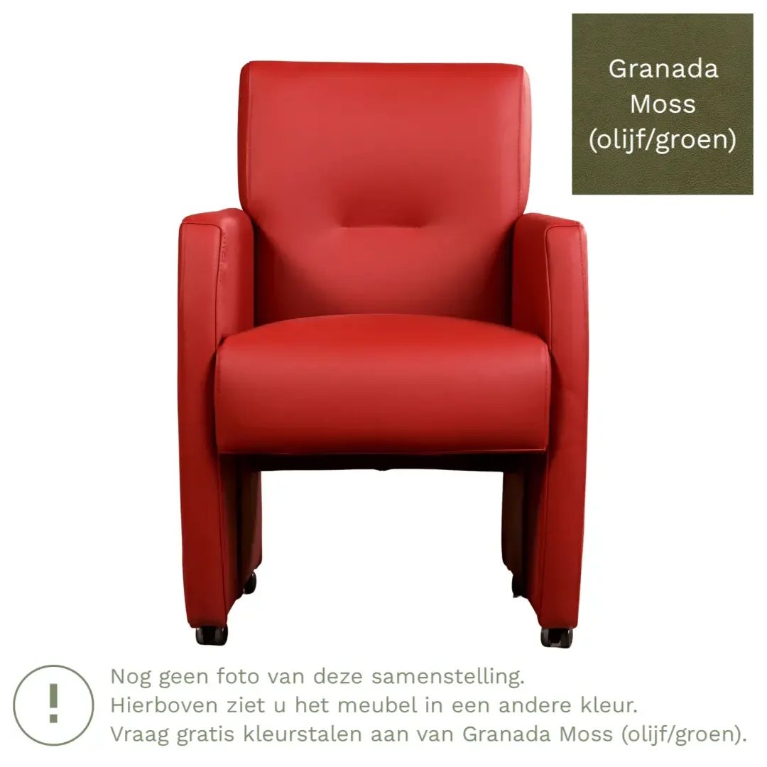 afbeelding van Leren eetkamerstoel Pleasure - Granada Moss (olijf/groen) - Met handgreep RVS