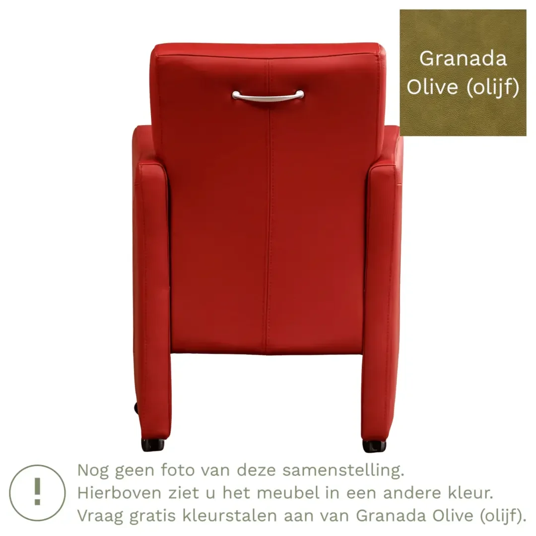 afbeelding van Leren eetkamerstoel Pleasure - Granada Olive (olijf) - Met handgreep RVS