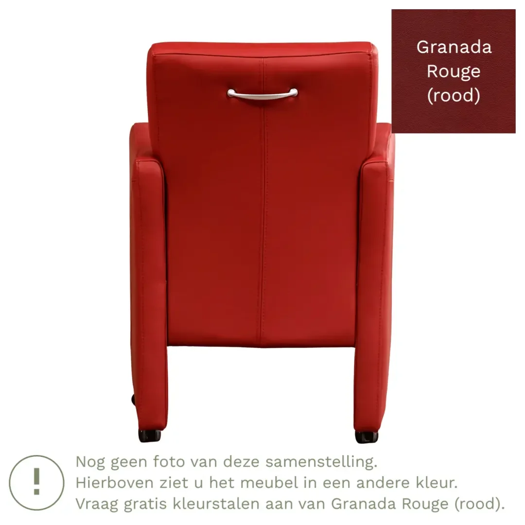 afbeelding van Leren eetkamerstoel Pleasure - Granada Rouge (rood) - Met handgreep RVS