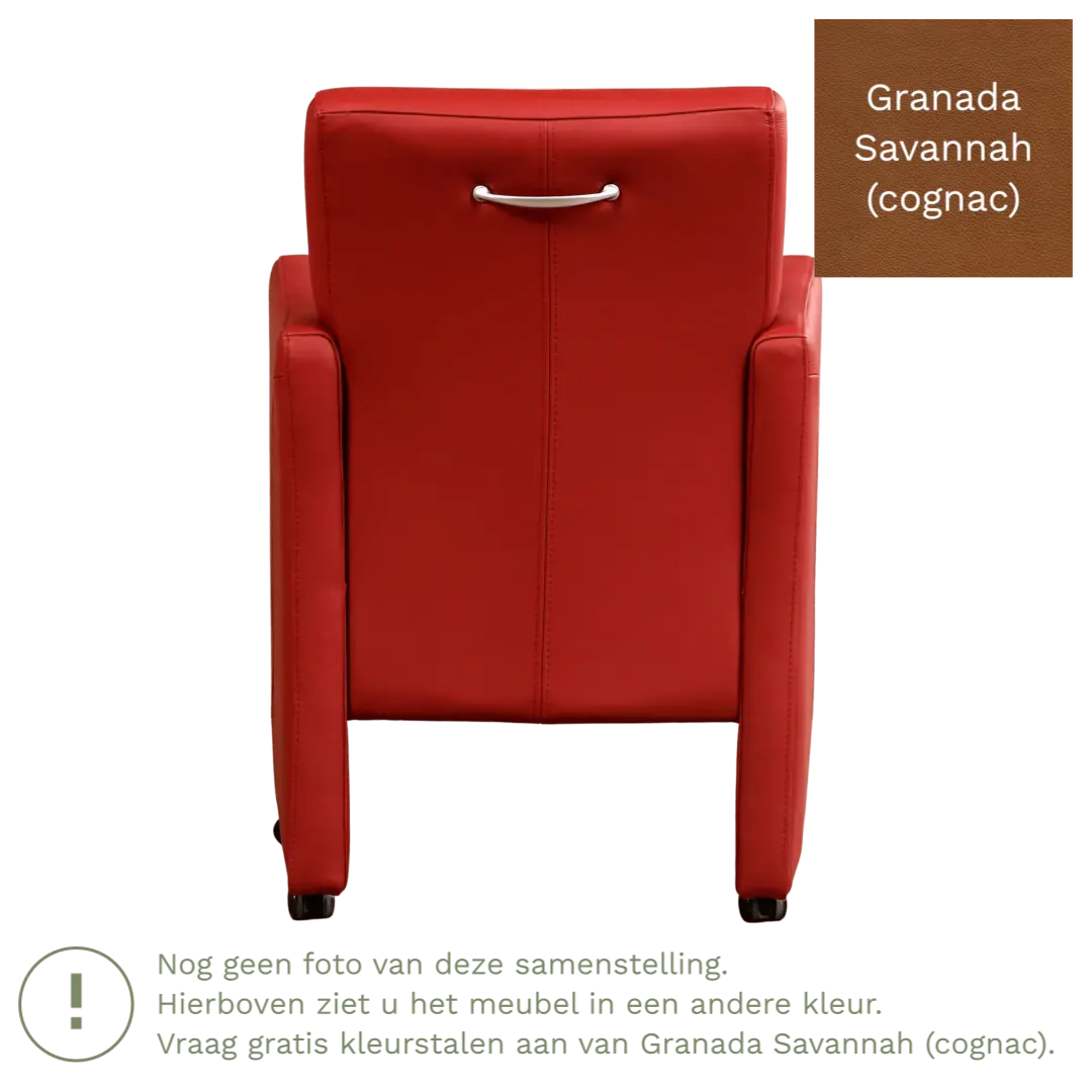 afbeelding van Leren eetkamerstoel Pleasure - Granada Savannah (cognac) - Met handgreep RVS
