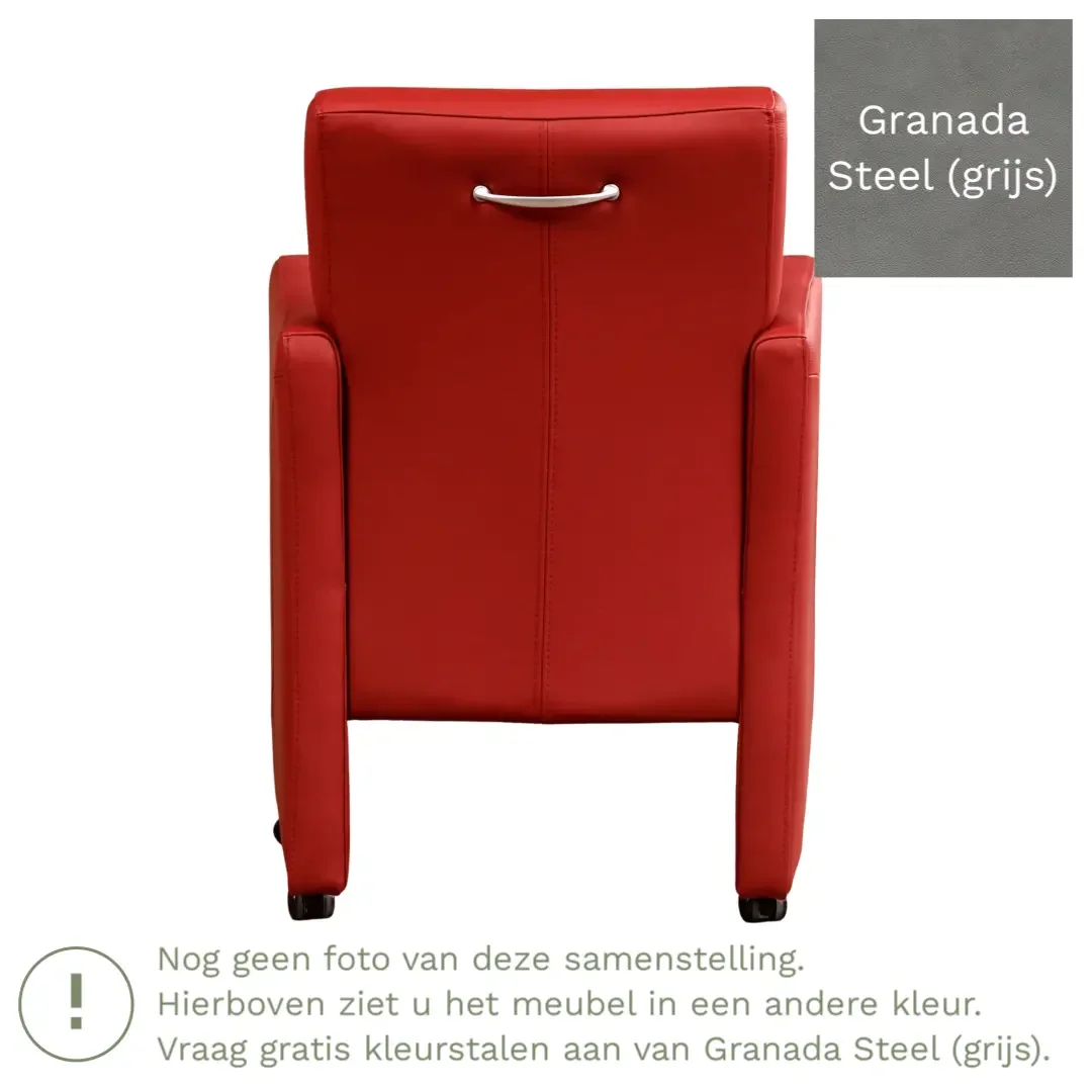 afbeelding van Leren eetkamerstoel Pleasure - Granada Steel (grijs) - Met handgreep zwart