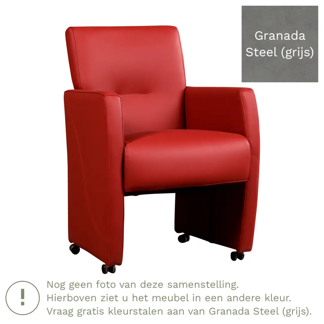 afbeelding van Leren eetkamerstoel Pleasure - Granada Steel (grijs) - Zonder handgreep