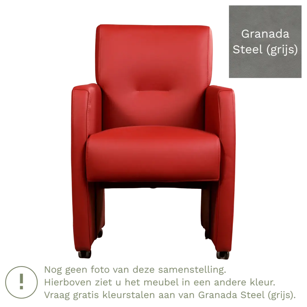 afbeelding van Leren eetkamerstoel Pleasure - Granada Steel (grijs) - Zonder handgreep