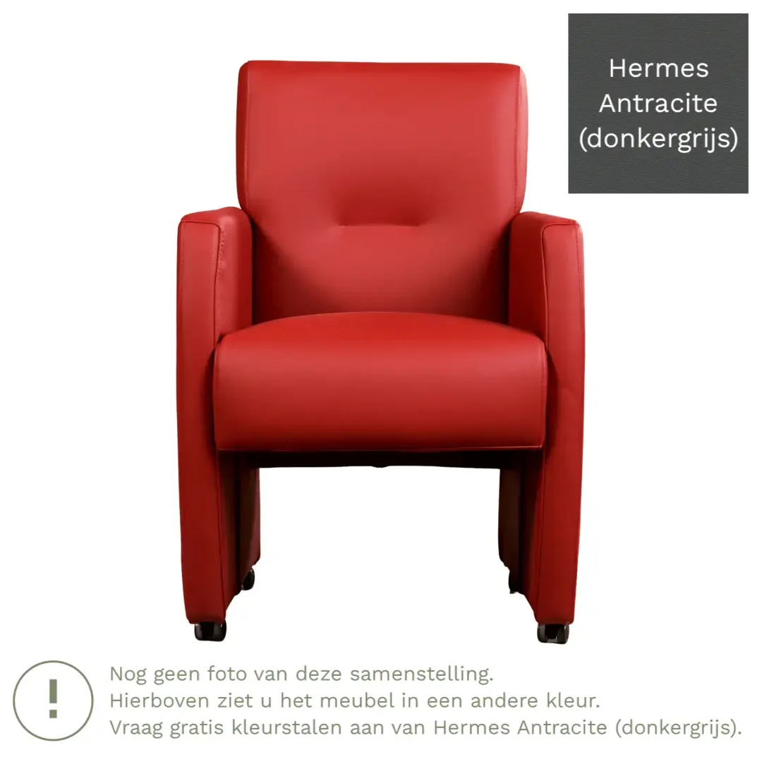 afbeelding van Leren eetkamerstoel Pleasure - Hermes Antracite (donkergrijs) - Met handgreep zwart