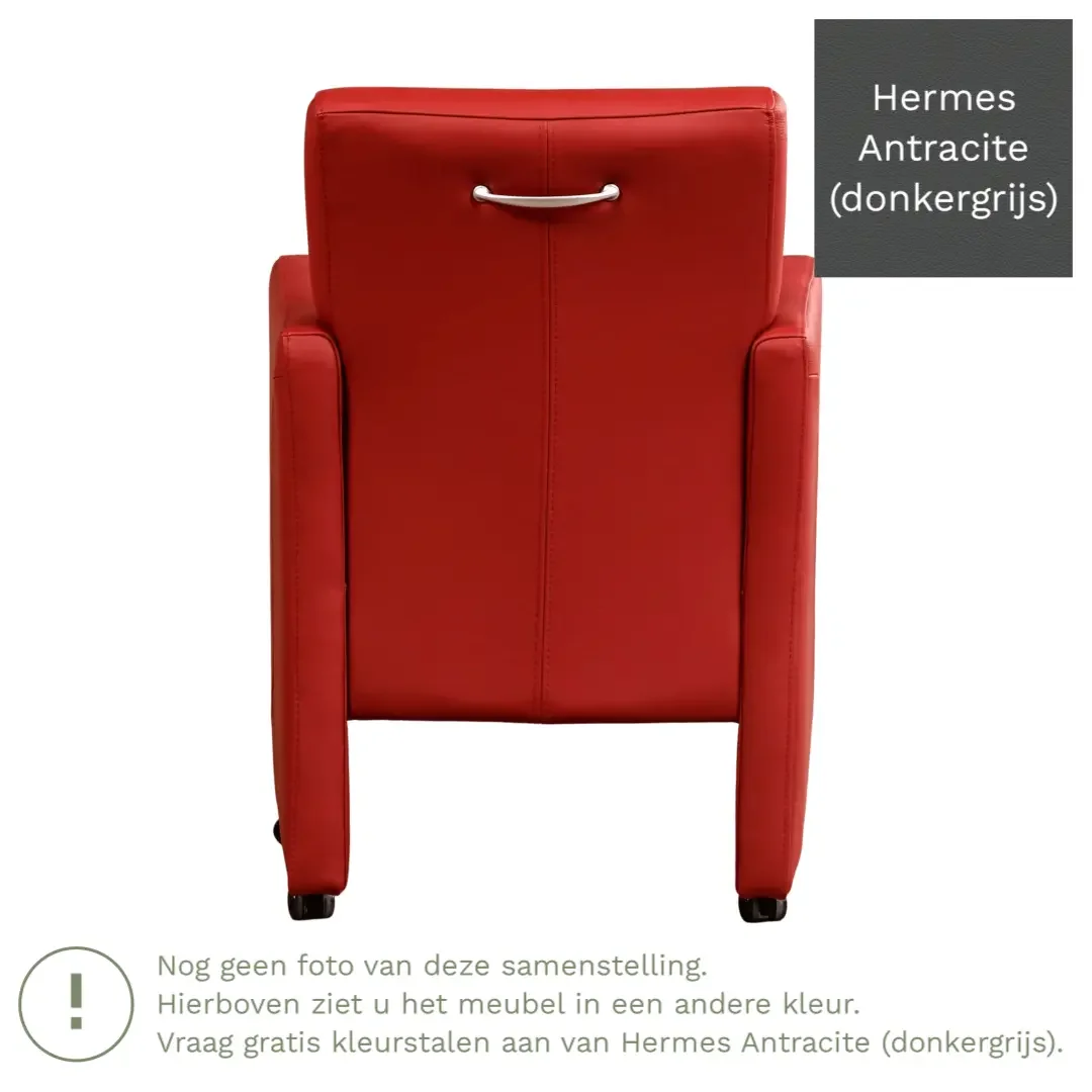 afbeelding van Leren eetkamerstoel Pleasure - Hermes Antracite (donkergrijs) - Met handgreep zwart