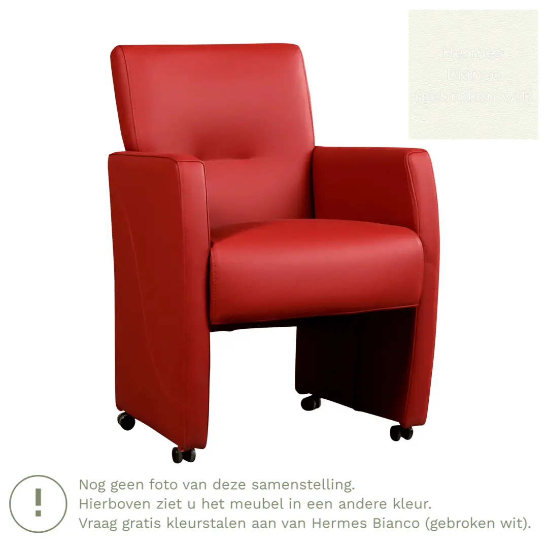 afbeelding van Leren eetkamerstoel Pleasure - Hermes Bianco (gebroken wit) - Zonder handgreep