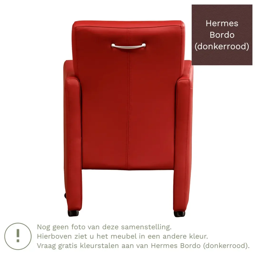 afbeelding van Leren eetkamerstoel Pleasure - Hermes Bordo (donkerrood) - Met handgreep RVS