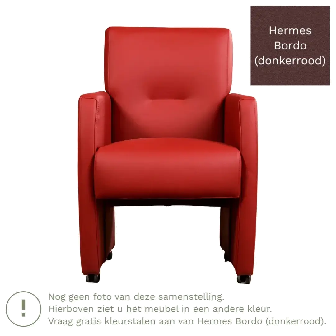afbeelding van Leren eetkamerstoel Pleasure - Hermes Bordo (donkerrood) - Met handgreep zwart