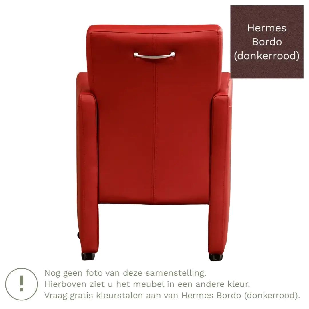 afbeelding van Leren eetkamerstoel Pleasure - Hermes Bordo (donkerrood) - Met handgreep zwart