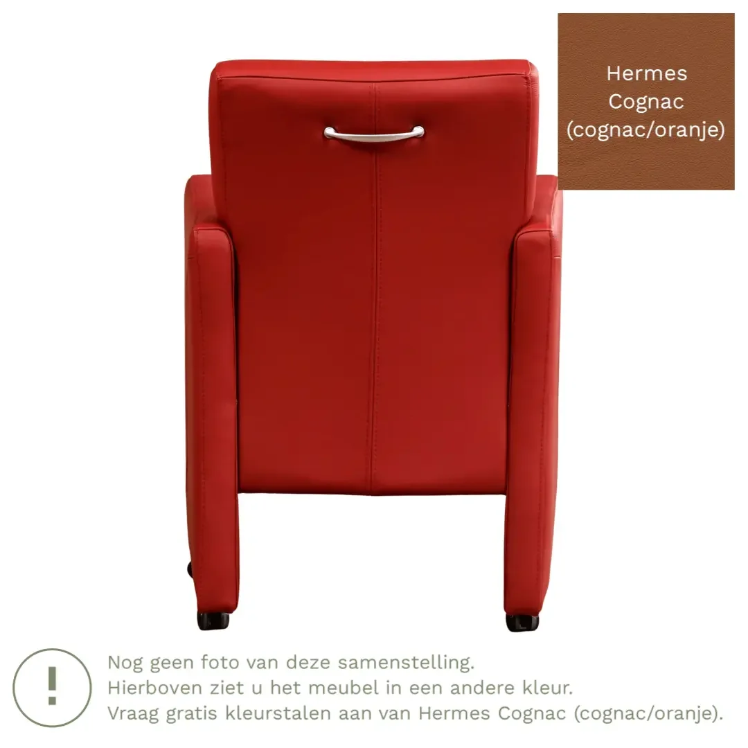 afbeelding van Leren eetkamerstoel Pleasure - Hermes Cognac (cognac/oranje) - Met handgreep RVS
