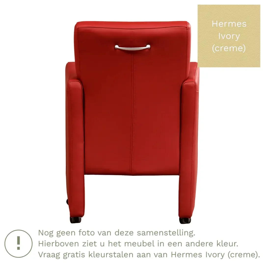 afbeelding van Leren eetkamerstoel Pleasure - Hermes Ivory (crème) - Met handgreep zwart
