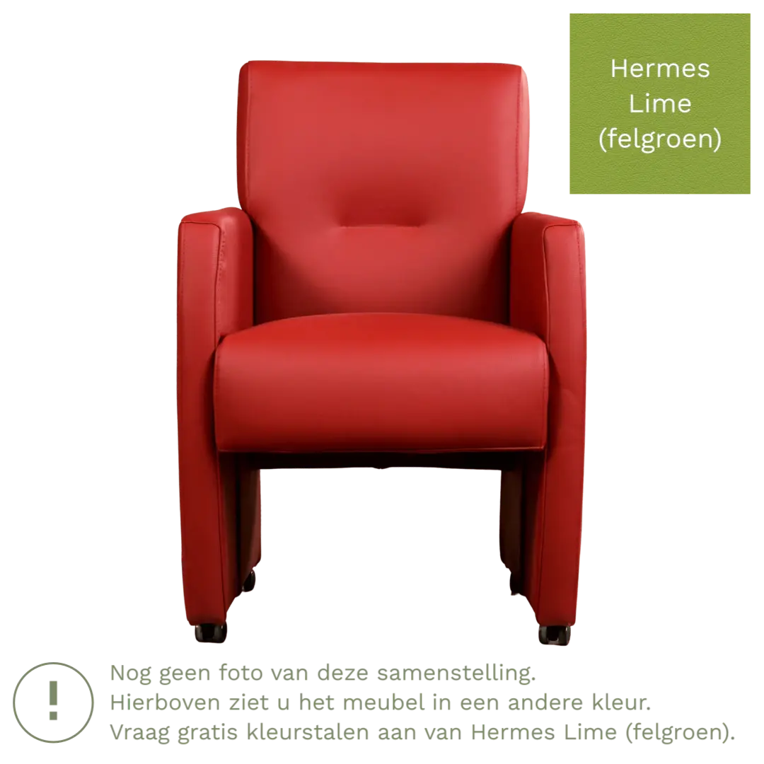 afbeelding van Leren eetkamerstoel Pleasure - Hermes Lime (felgroen) - Met handgreep zwart