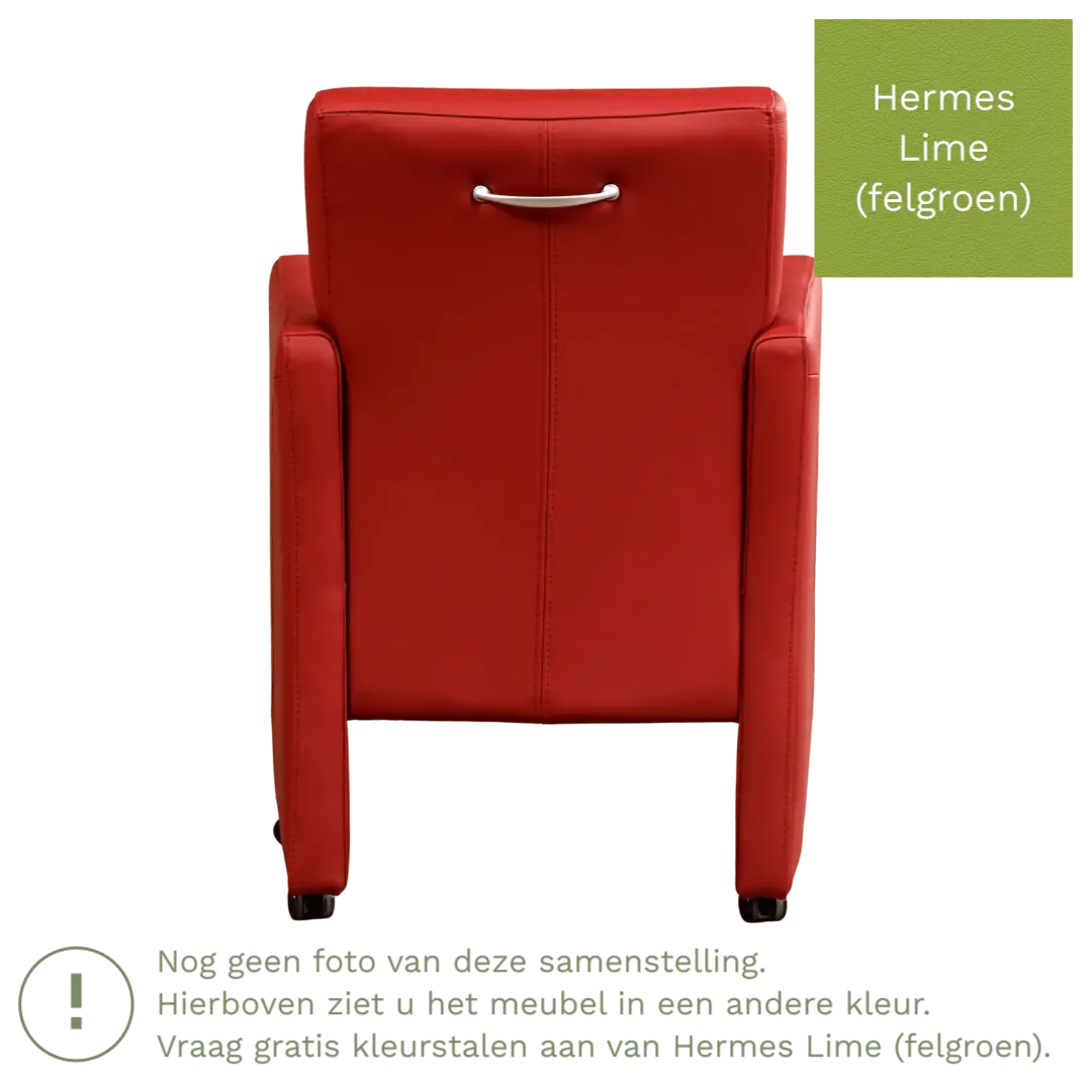 afbeelding van Leren eetkamerstoel Pleasure - Hermes Lime (felgroen) - Met handgreep zwart