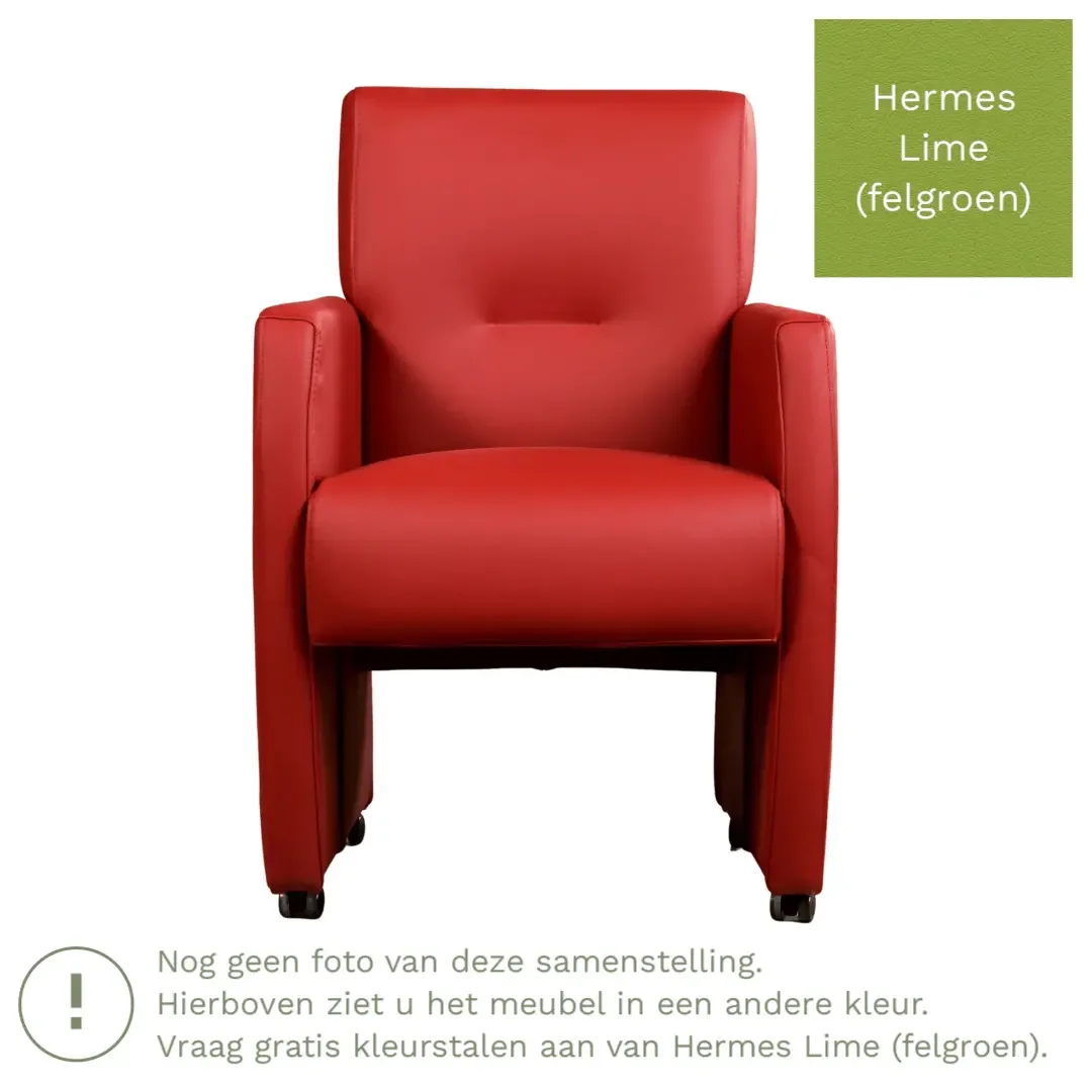 afbeelding van Leren eetkamerstoel Pleasure - Hermes Lime (felgroen) - Zonder handgreep