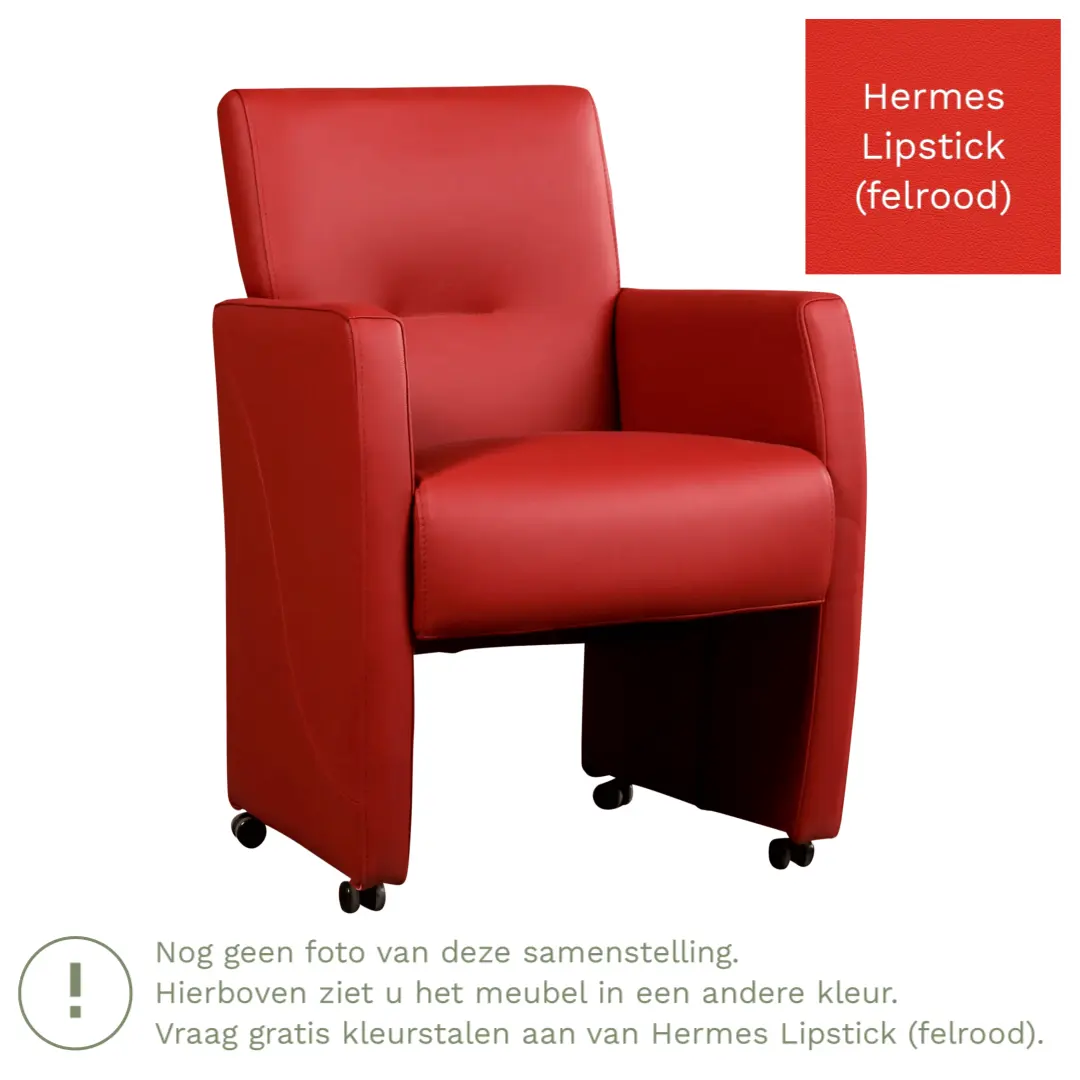 afbeelding van Leren eetkamerstoel Pleasure - Hermes Lipstick (felrood) - Met handgreep zwart
