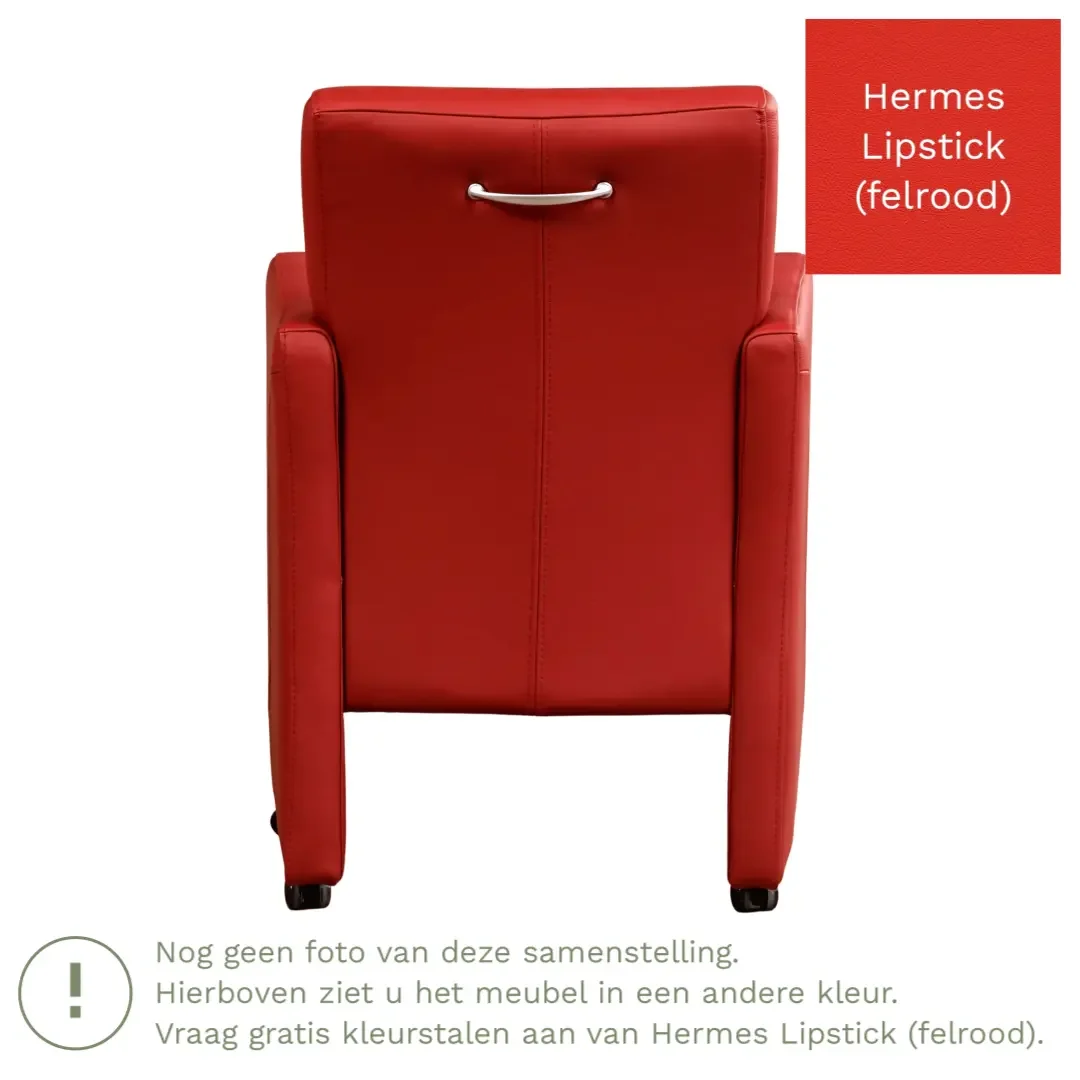 afbeelding van Leren eetkamerstoel Pleasure - Hermes Lipstick (felrood) - Met handgreep zwart