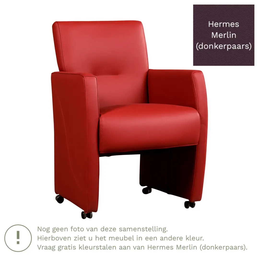 afbeelding van Leren eetkamerstoel Pleasure - Hermes Merlin (donkerpaars) - Met handgreep zwart