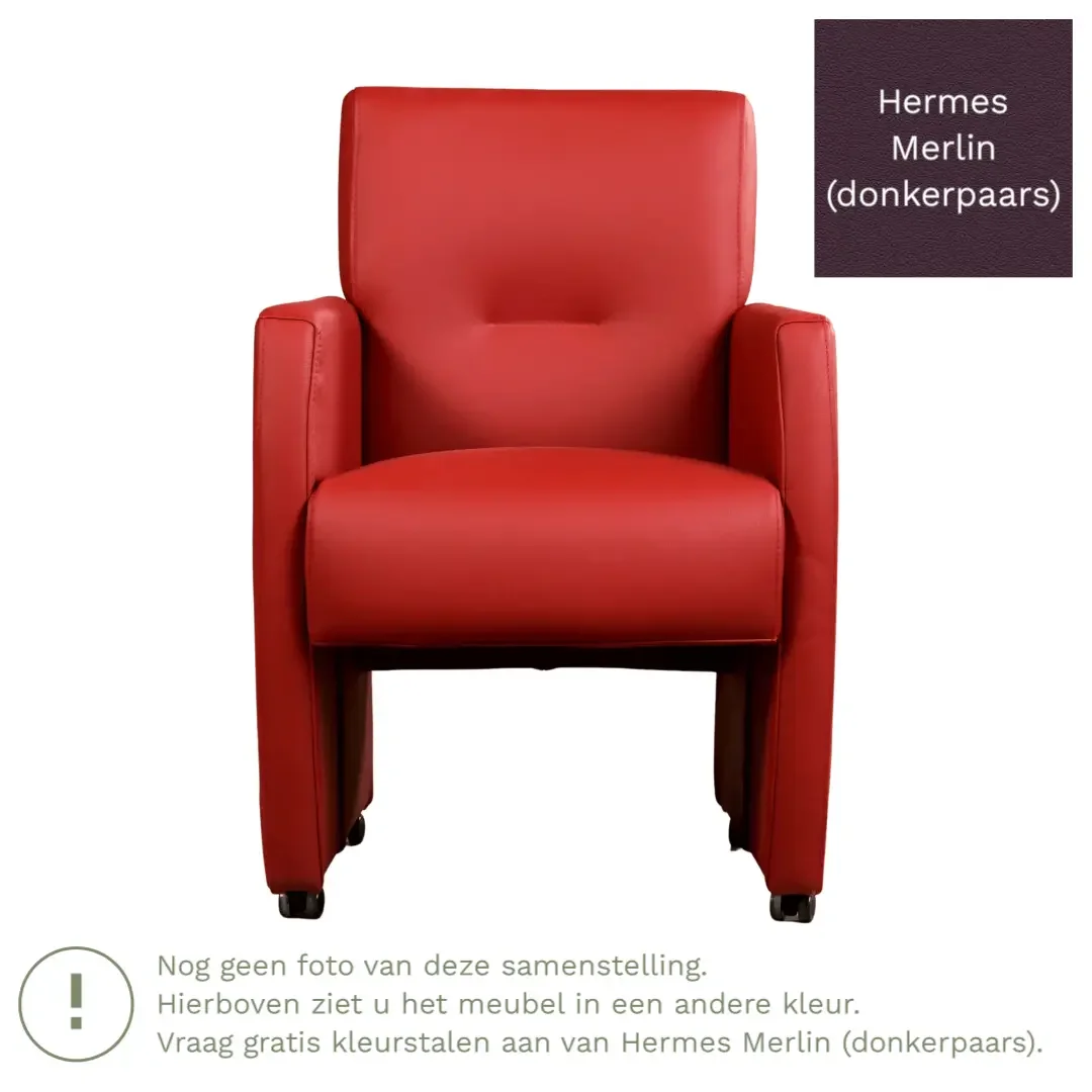 afbeelding van Leren eetkamerstoel Pleasure - Hermes Merlin (donkerpaars) - Met handgreep zwart