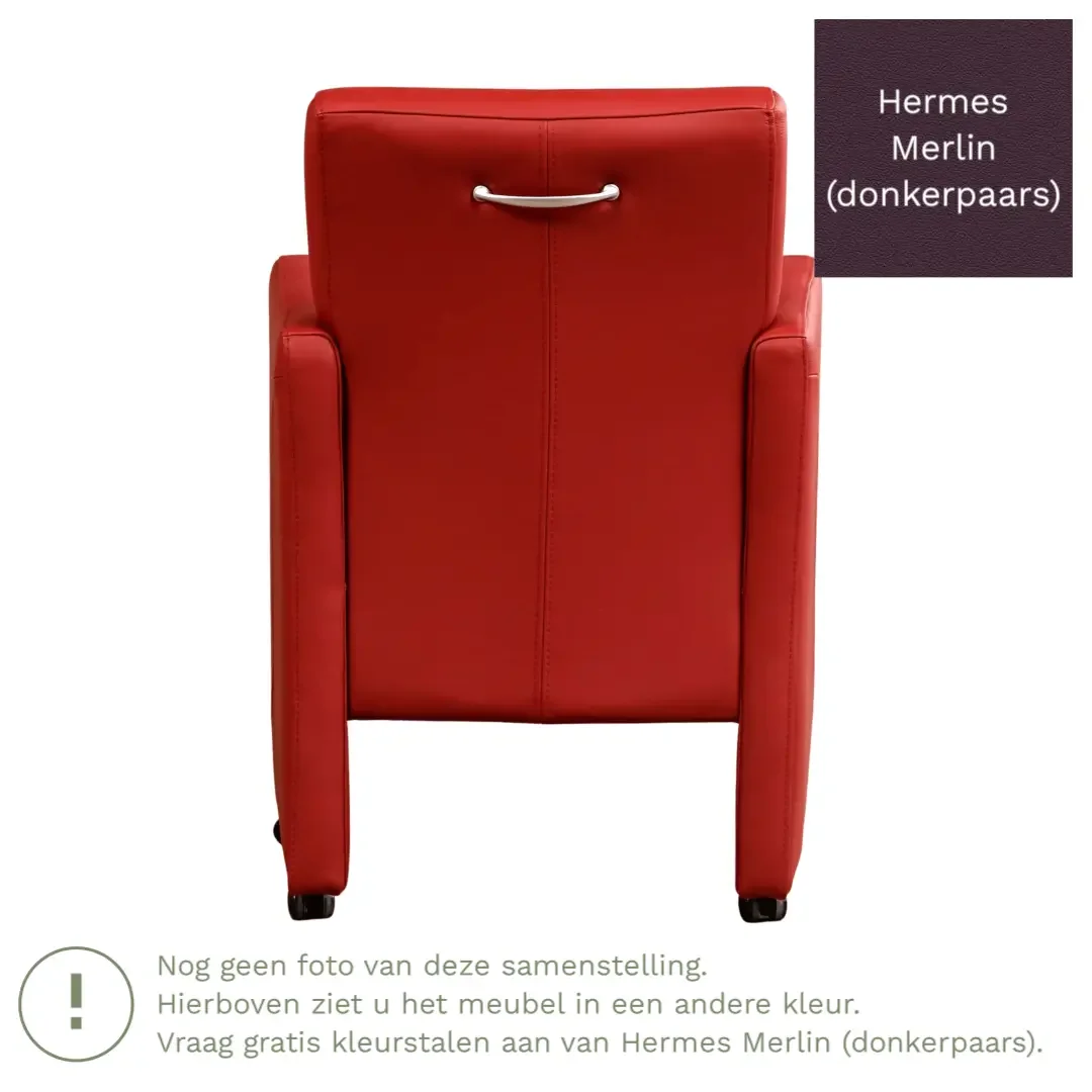 afbeelding van Leren eetkamerstoel Pleasure - Hermes Merlin (donkerpaars) - Met handgreep zwart