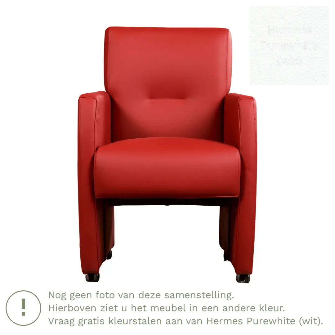 afbeelding van Leren eetkamerstoel Pleasure - Hermes Purewhite (wit) - Met handgreep zwart