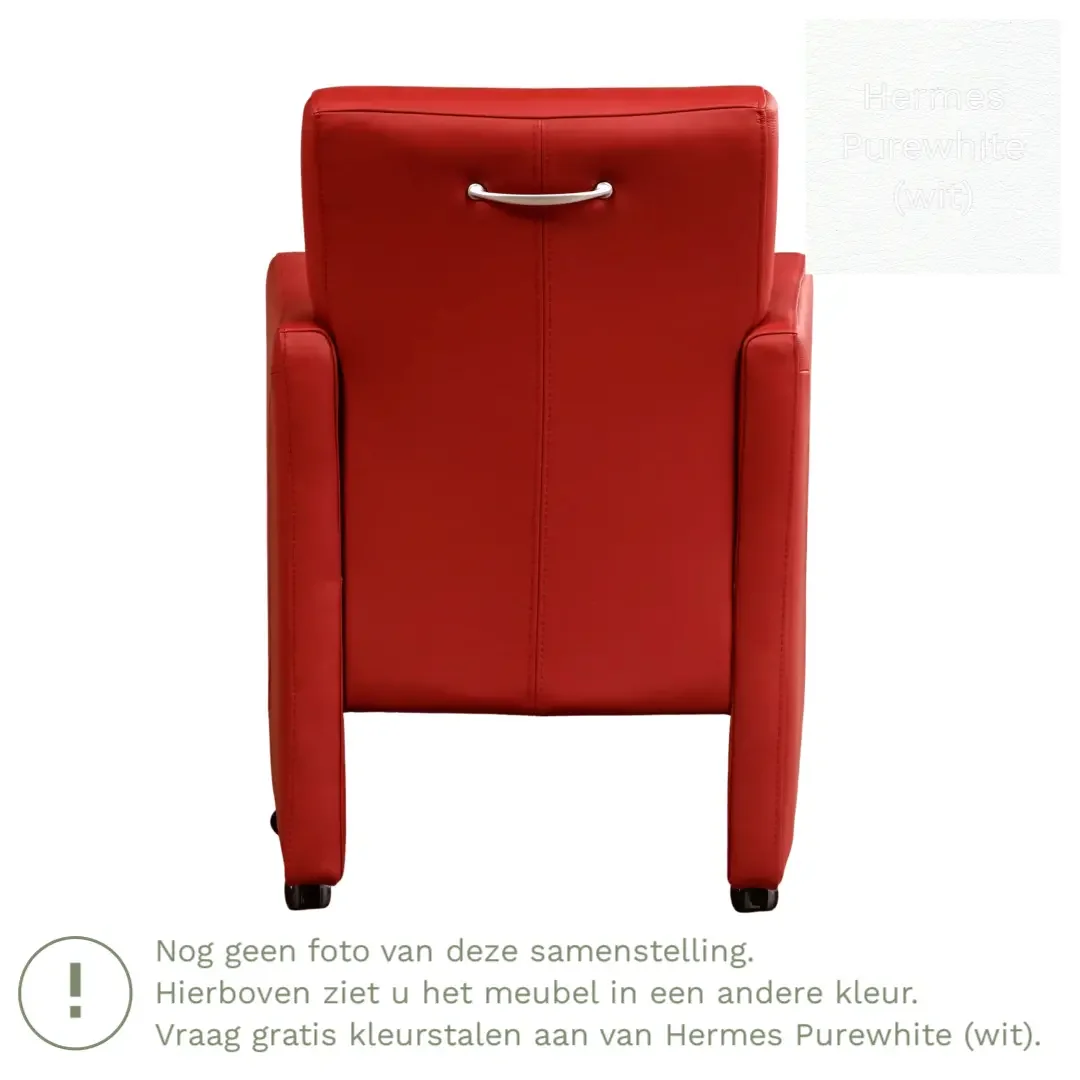 afbeelding van Leren eetkamerstoel Pleasure - Hermes Purewhite (wit) - Met handgreep zwart