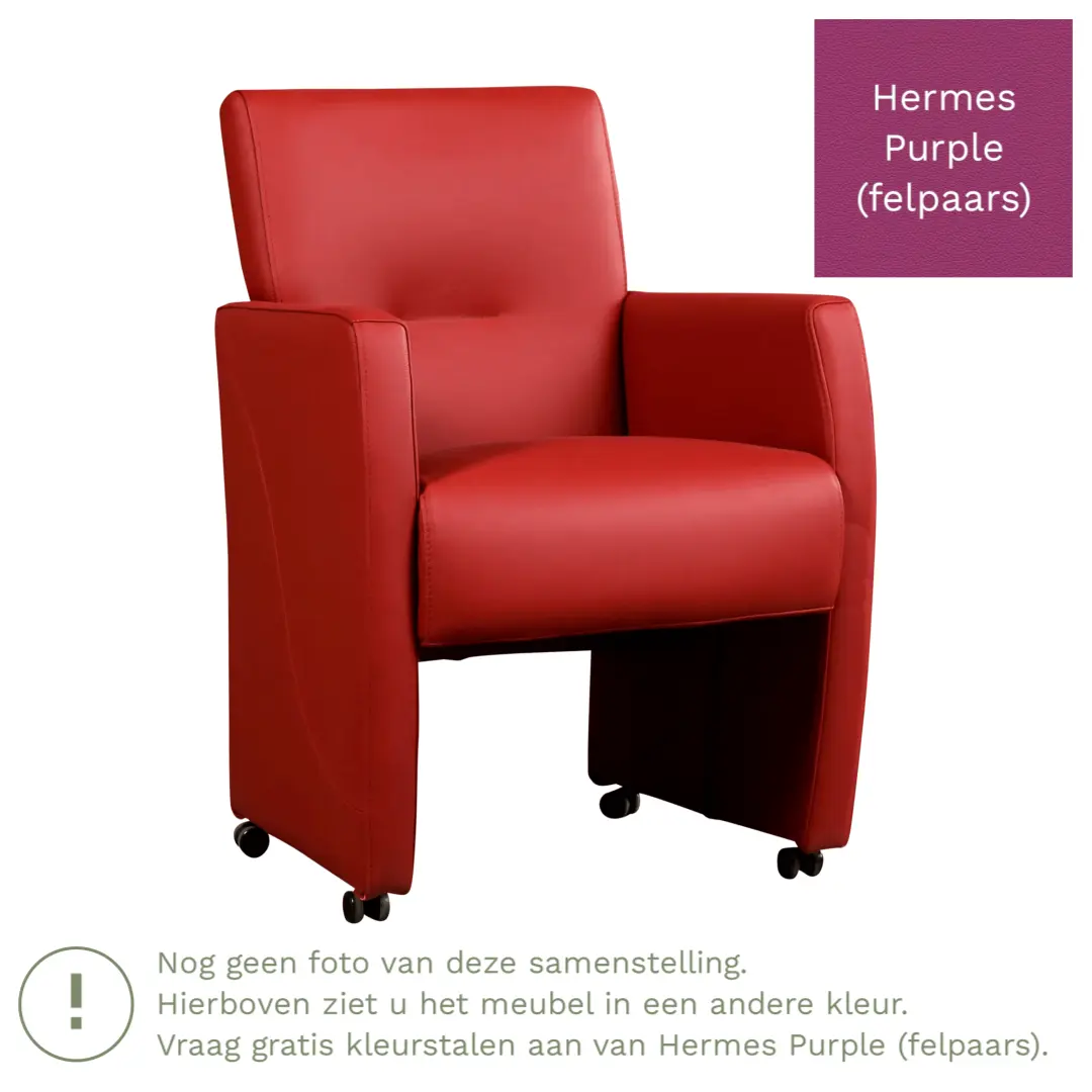 afbeelding van Leren eetkamerstoel Pleasure - Hermes Purple (felpaars) - Met handgreep zwart
