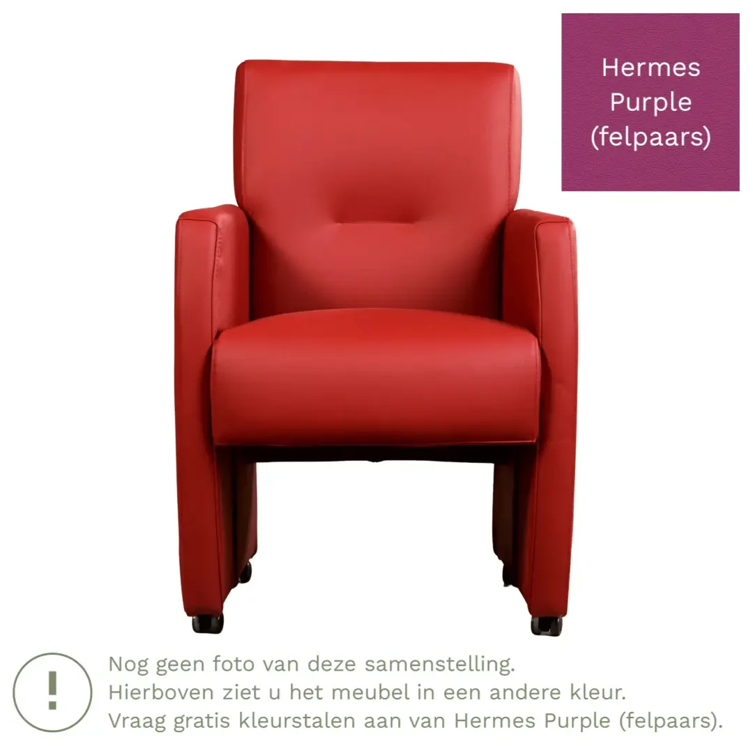 afbeelding van Leren eetkamerstoel Pleasure - Hermes Purple (felpaars) - Met handgreep zwart