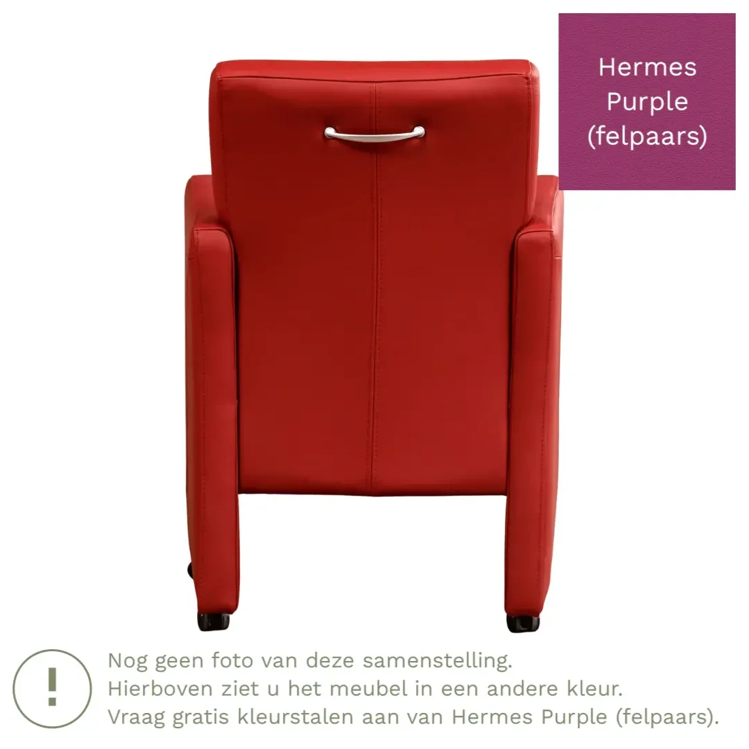 afbeelding van Leren eetkamerstoel Pleasure - Hermes Purple (felpaars) - Met handgreep zwart